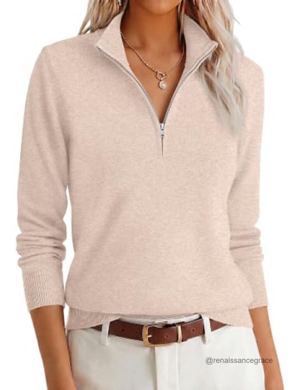 Quarter Zip Pullover Sweater Lightweight Knit Long Sleeve Mock Neck